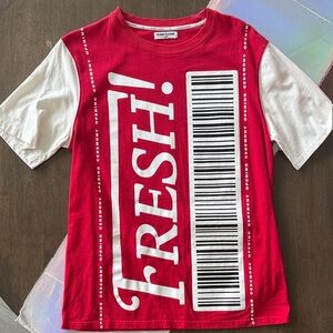 Opening Ceremony Red & White "FRESH!" Barcode Graphic Tee
